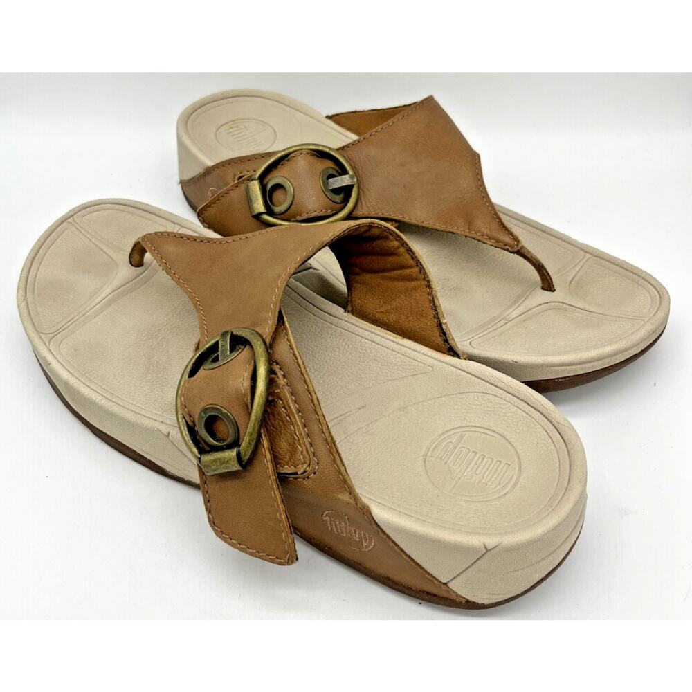 FitFlop Buff Women’s Leath Sandals Thongs Large Side Buckle Wobble Board US9